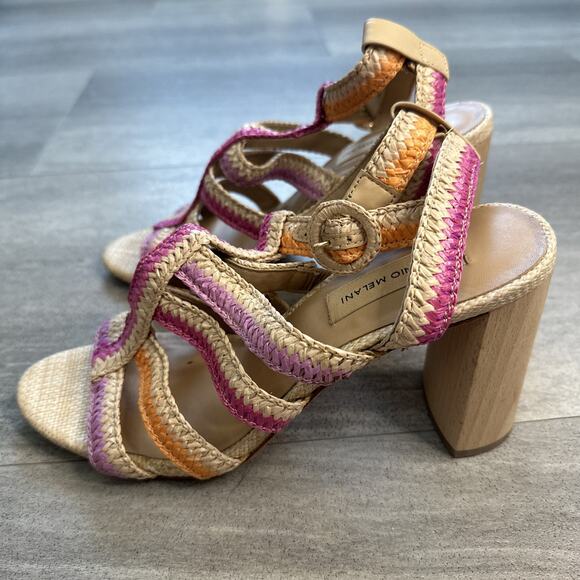 Antonio Melani Gwindolin Raffia T-Strap Dress Block Heeled Sandals Size 9.5M - Picture 5 of 6